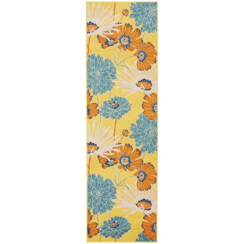 Galaz Power Loomed Floral Traditional Low Pile Durable Area Rug By HomeRoots - 90' X '27' X '0.25