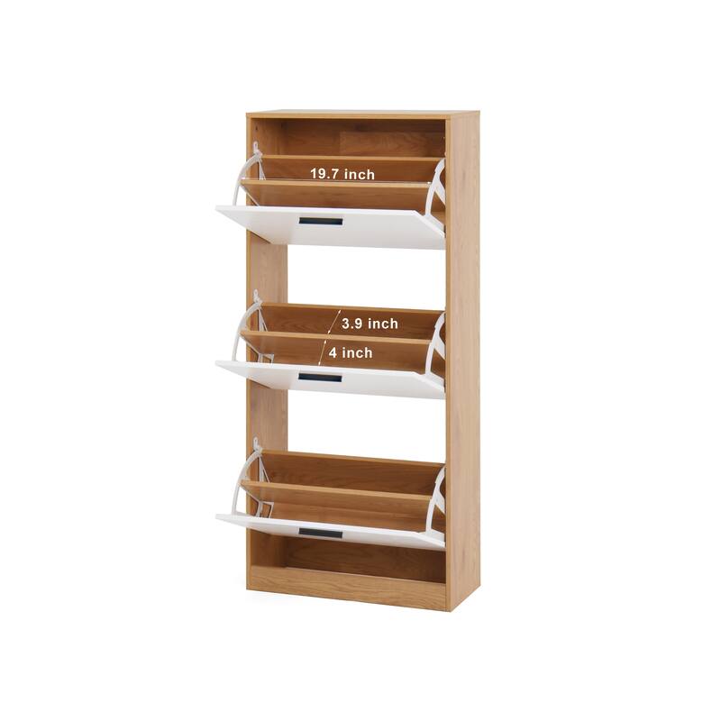 Shoe Storage Cabinet with 3 White Panel Flip Drawers, Freestanding Organizer for Entryway