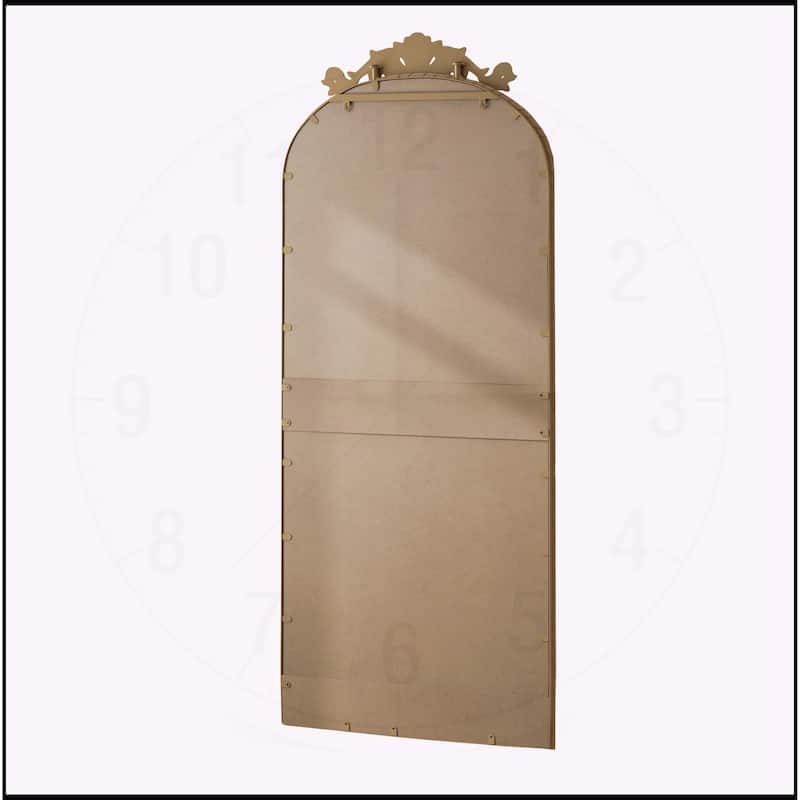 58"x24" Arched Mirror with Vintage Ornate Carved Applique on Top