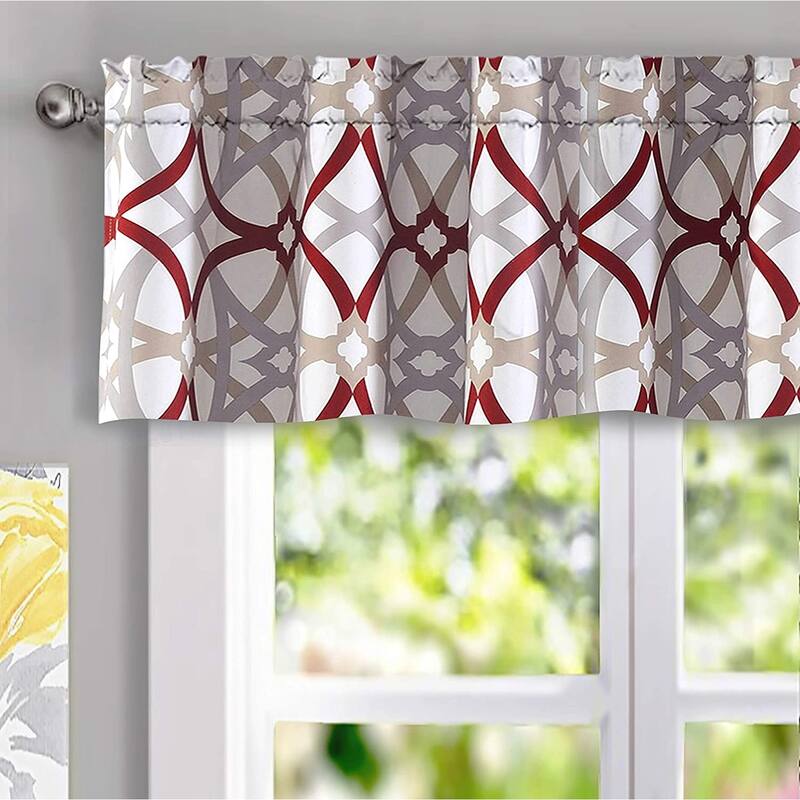 DriftAway Alexander Spiral Geo Trellis Pattern Window Curtain Valance 52 x 14 - 52" width x 14 " length - Red