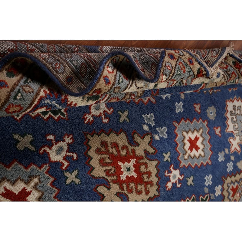 Blue Geometric Kazak Oriental Area Rug Handmade Wool Carpet - 8'0" x 9'11"