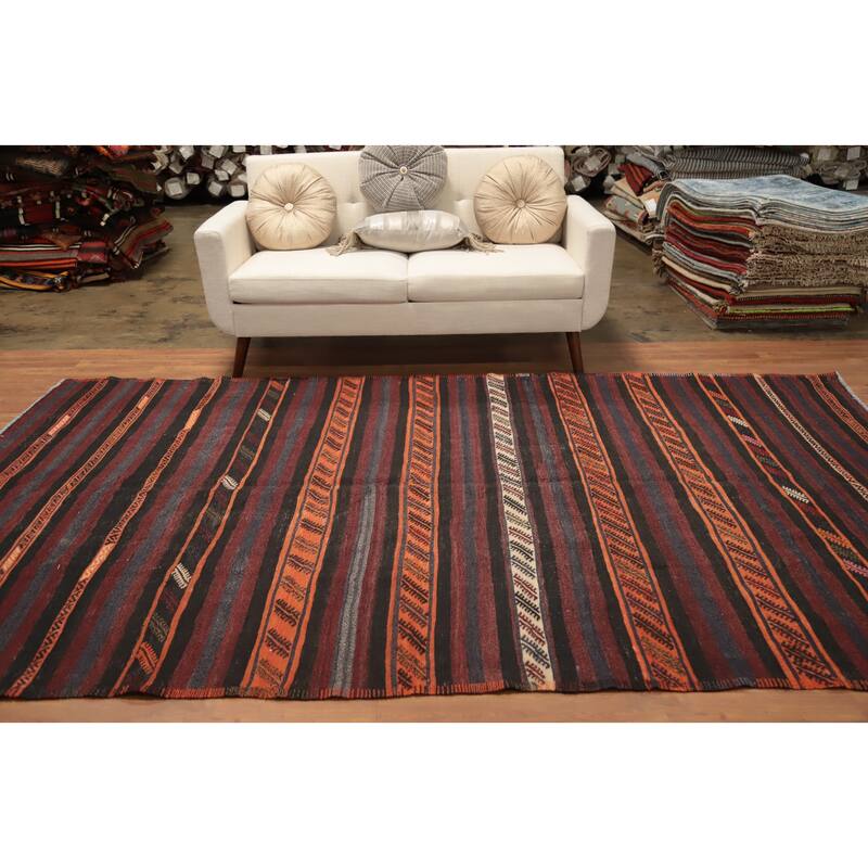 Hand Woven Oriental 100% Wool Carpet Southwestern Tribal Multi-Colored Kilim Area Rug - 10' 5'' X 6' 2''