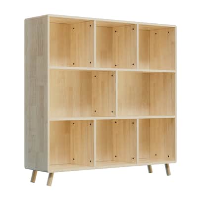 Pine Wood 8-Compartment Storage Cabinet, 44"L x44" H Fixed Shelves Organizer, Modern Wooden Bookcase, Multi-Compartment Cabinet