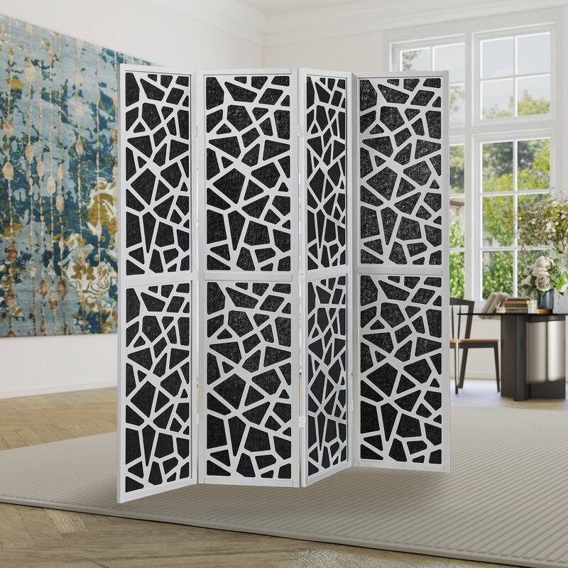 Roundhill Furniture Aurra 4-Panel Wood Room Divider, Folding Portable Partition Screen
