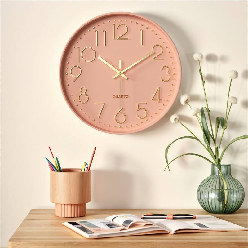 Simple Wall Clock, Big Number, Silent Non-Ticking Modern Battery Operated, Classic Analog Clocks Decorative 12x12x1.8 Inch