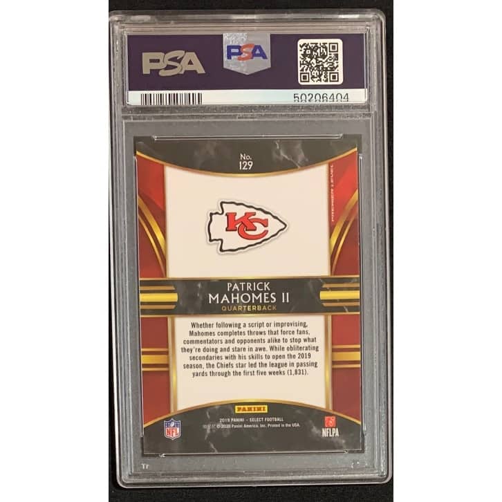 Patrick Mahomes 2019 Panini Select Football Card #129 Graded PSA 10 - 8'6" x 11'6"