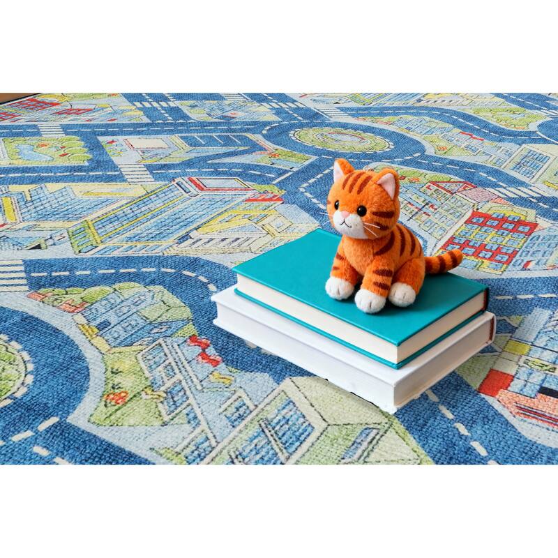 Dynamic Rugs Kidz Blue/Green/Multi Polyester Children's Area Rug