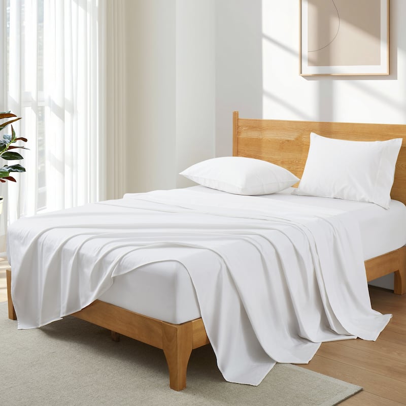 100% Organic Cotton Breathable Sheet Set, Moisture-Wicking Bedding Set - King - White