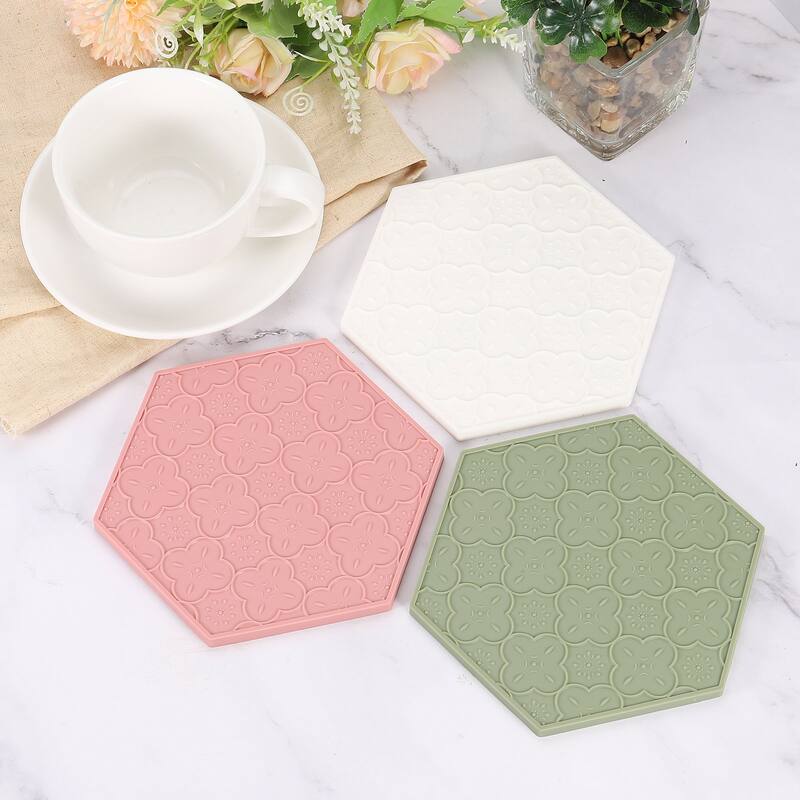Coasters for Drinks, 4 PCS Modern Hexagon Heat-resistant Silicone Mat