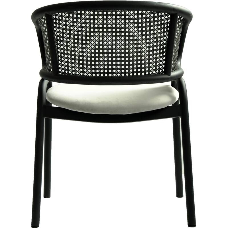 Ervilla Modern Upholstered Accent Side Chair with Wicker Back and Black Iron Legs for Dining Room & Kitchen, Set of 2