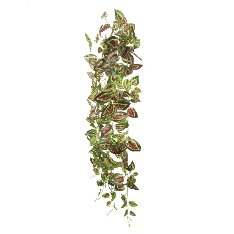 Green Red Artificial Coleus Ivy Leaf Vine Hanging Plant Greenery Foliage Bush 51in - 51" L x 12" W x 6" DP