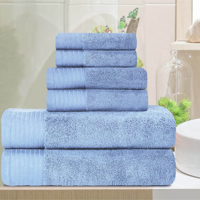 Turkish Cotton 6 Piece Herringbone Solid Towel Set by Superior - Pacific Blue