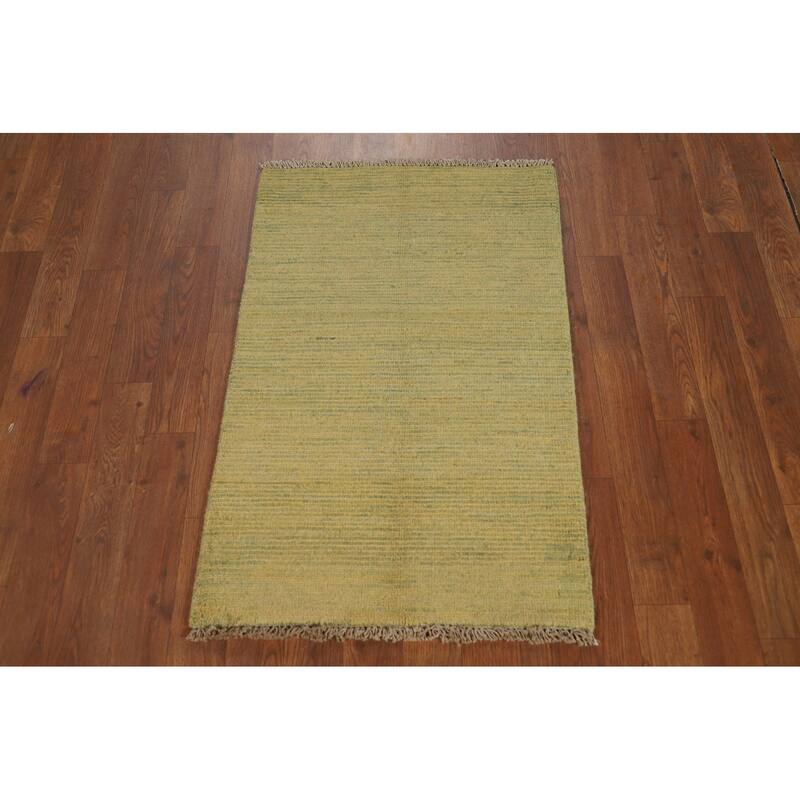 Yellow & Green Modern Gabbeh Oriental Rug Hand-Knotted Wool Carpet - 1'11"x 3'0"
