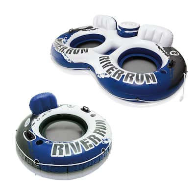 Intex River Run Inflatable 2 Person Pool Tube Float w/ Cooler + Single Float - 7