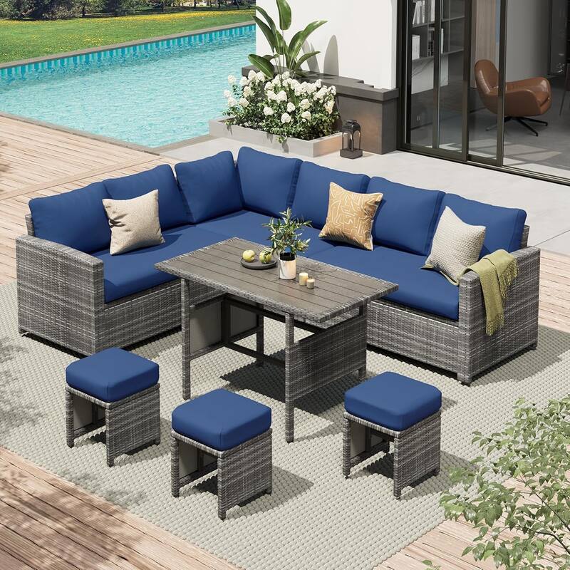 AECOJOY 7 Pieces Patio Furniture Set Outdoor Sectional Sofa Rattan Conversation Set