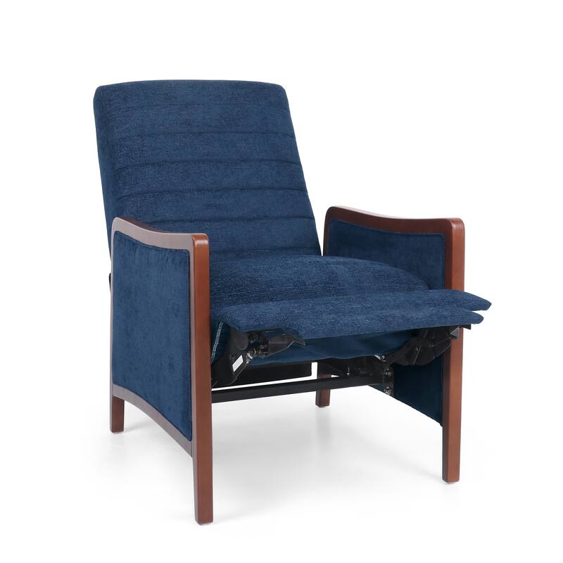 Roomfitters Mid Century Modern Fabric Channel Stitch Wood Pushback Recliner, Elegant Recliner for Living Room