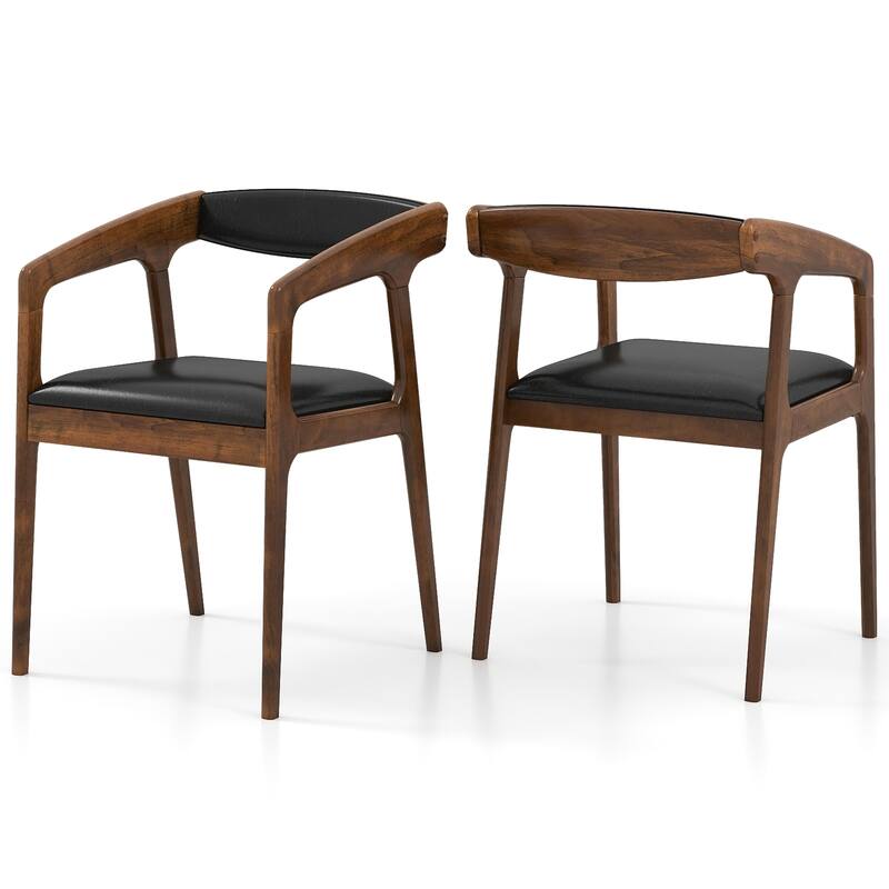 Gymax Set of 2 Accent Chairs PU Leather Upholstered Armchairs w/ Cozy - Brown - Set of 2