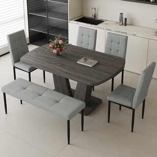 6-Piece Dining Table Set with 4 Upholstered Chairs and 1 Bench - Bed ...