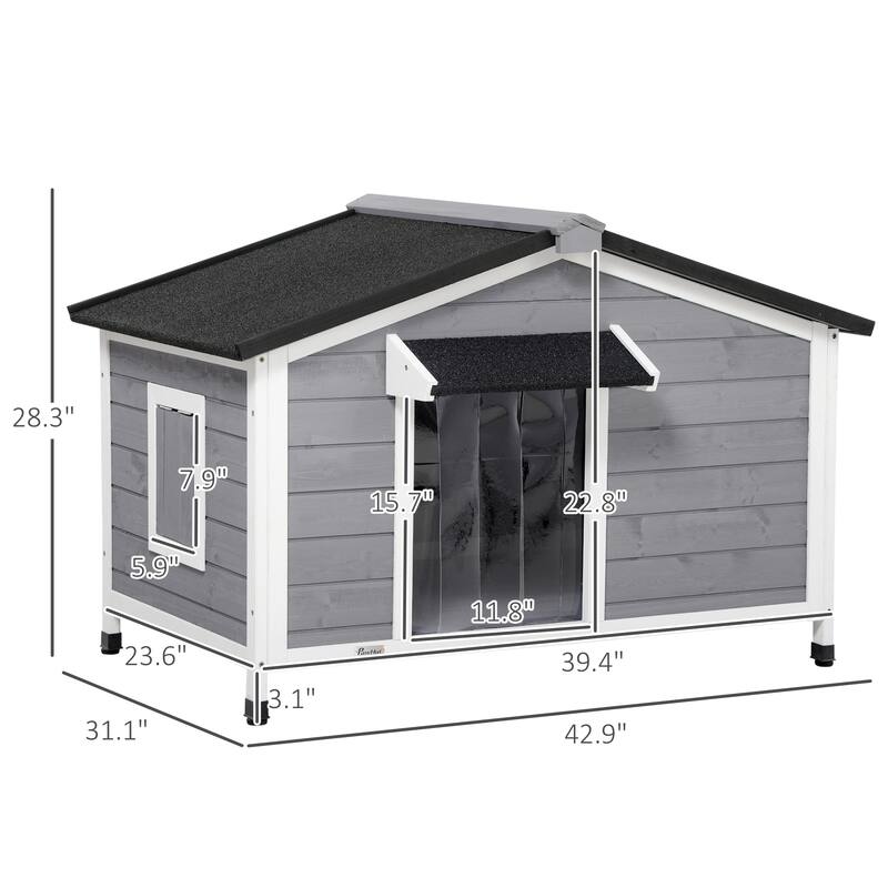PawHut Dog House Outdoor Cabin Style with Openable Roof, Gray