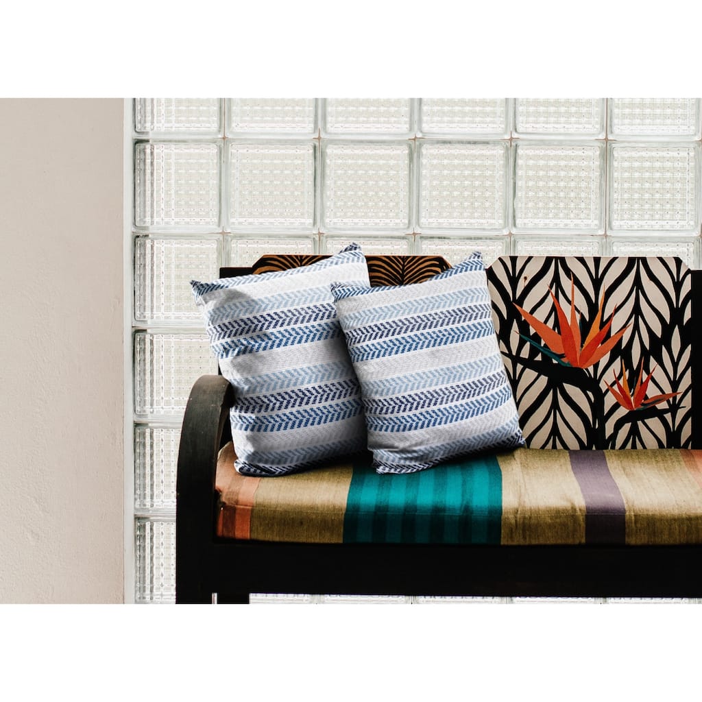 Handwoven Coastal Chevron Throw Pillows - 18" - Blue and Cream - Set of 2