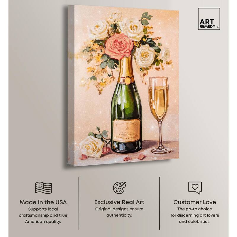 Blooming Champagne Vase Canvas by Art Remedy, Gallery Wrapped