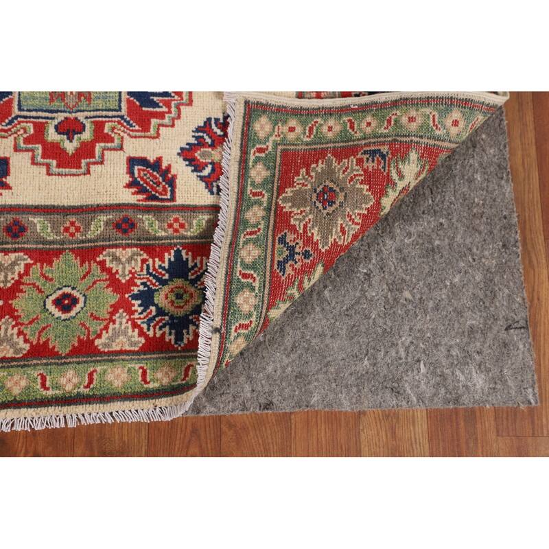 Beige / Ivory Kazak Area Rug Hand-Knotted Oriental Wool Carpet - 3'9" x 5'10"