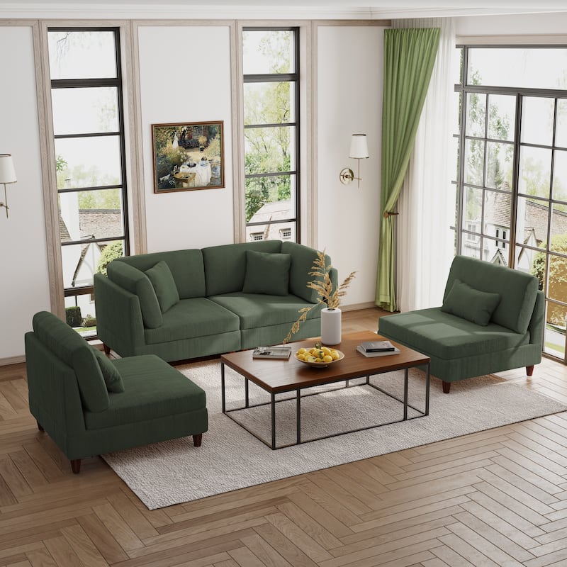 Modern Modular Corduroy Sectional Sofa with Ottoman