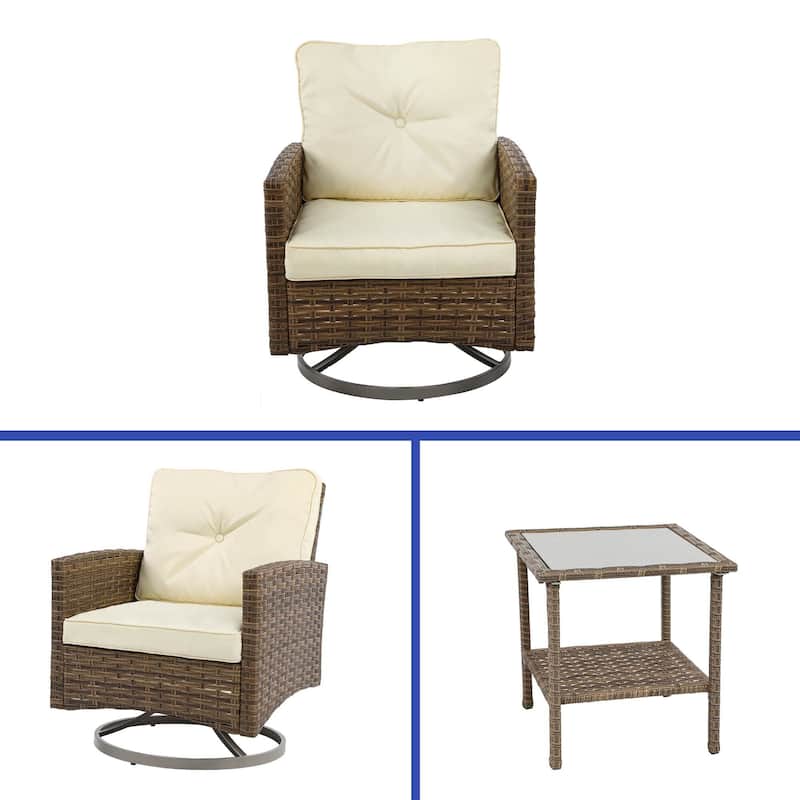 Moasis 3-Piece Wicker Patio Outdoor Swivel Chair - 3 PCS