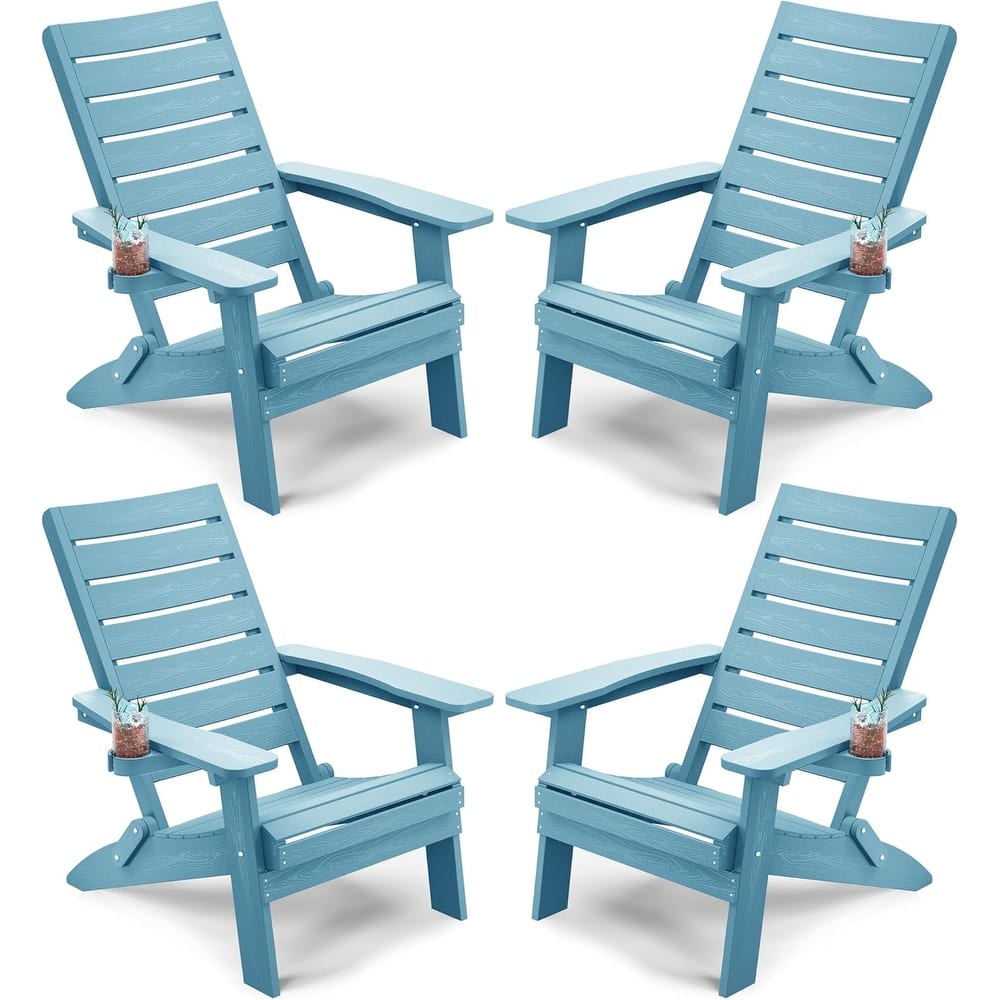 WINSOON HIPS Folding Adirondack Chairs with Arc Back & Cup Holder Set Of 4