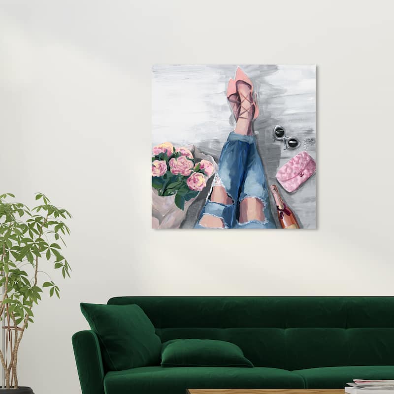 Wynwood Studio Canvas Fashion and Glam Waiting For You Grey Pink and Glam Wall Art Canvas Print - 30 x 30