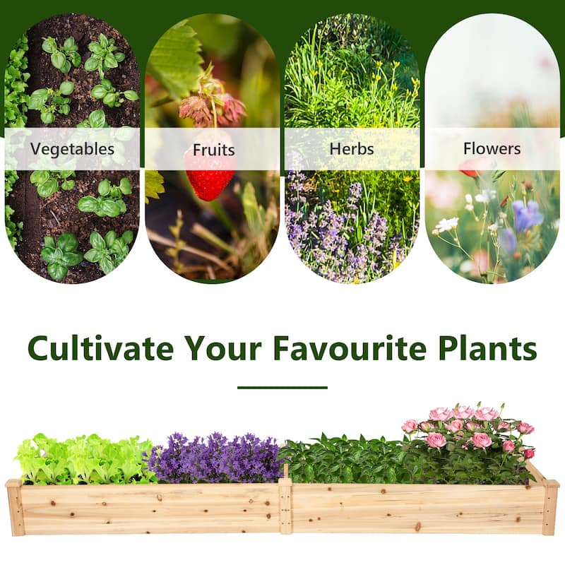 Costway Wooden Raised Garden Bed Outdoor Wood Planter Box for - 95'' x 24'' x 10'' (L x W x H)