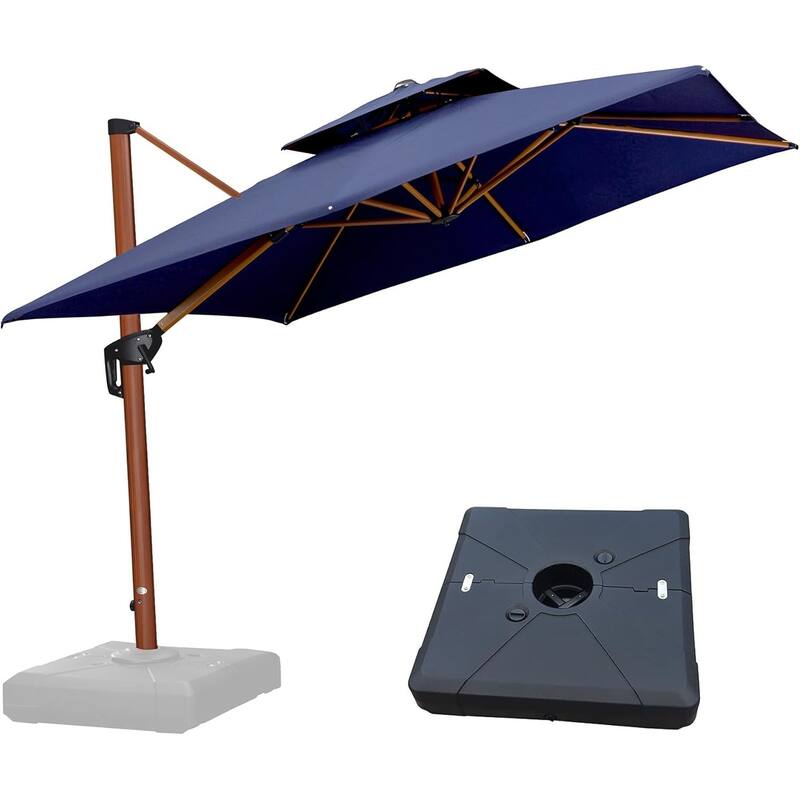 PURPLE LEAF 9/10/11ft Square 09x12ft Rectangle Wood Pattern Patio Cantilever Umbrella with Base