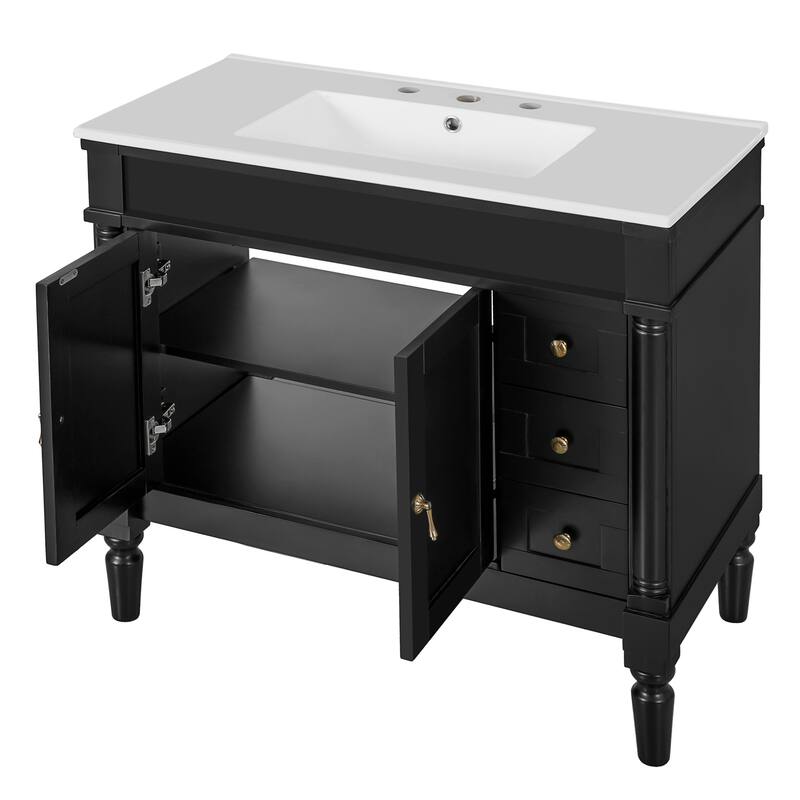 GDFStudio - Hellie 36" Modern Bathroom Vanity with Ceramic Sink - Soft-Close Doors, Drawers & Adjustable Storage