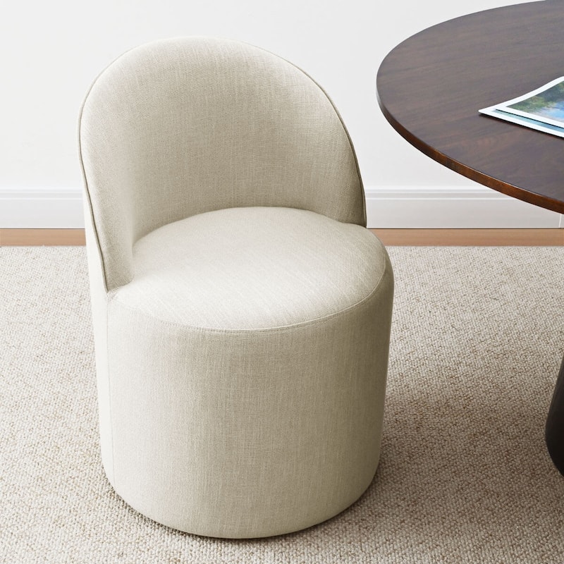 Linen Rolling Upholstered Dining Chair with Wheels (Set of 2)