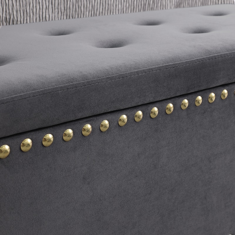 Large Storage Benches Set, Nailhead Trim 2 in 1 Combination Benches, Tufted Velvet Benches with Gold Leg, Support 250lbs