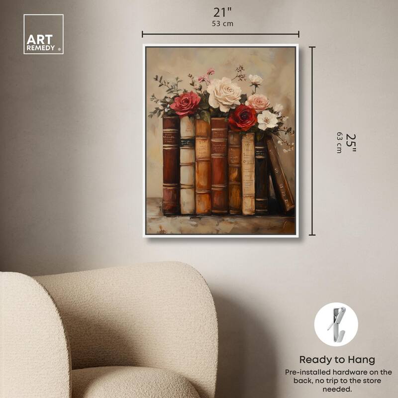 Bookshelf Bouquet II Canvas by Art Remedy