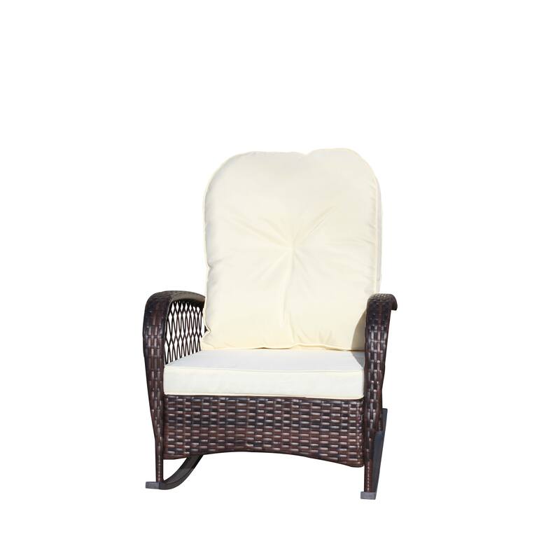 Outdoor Wicker Rocking Chair with Wide Seat, All- Weather Rattan Armchair for Poolside, Garden, Porch, Backyard