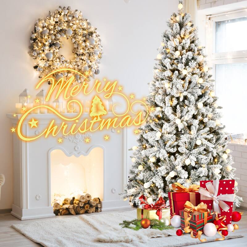 PE and PVC Floceked Christmas Tree with Lights - N/A