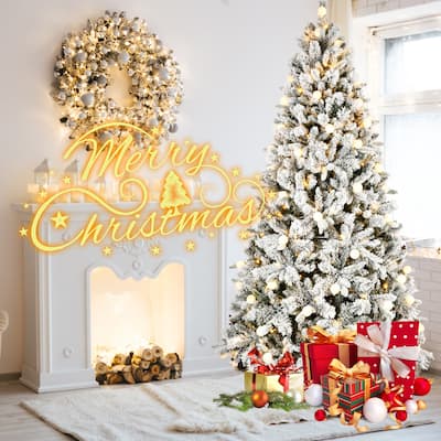 PE and PVC Floceked Christmas Tree with Lights - N/A