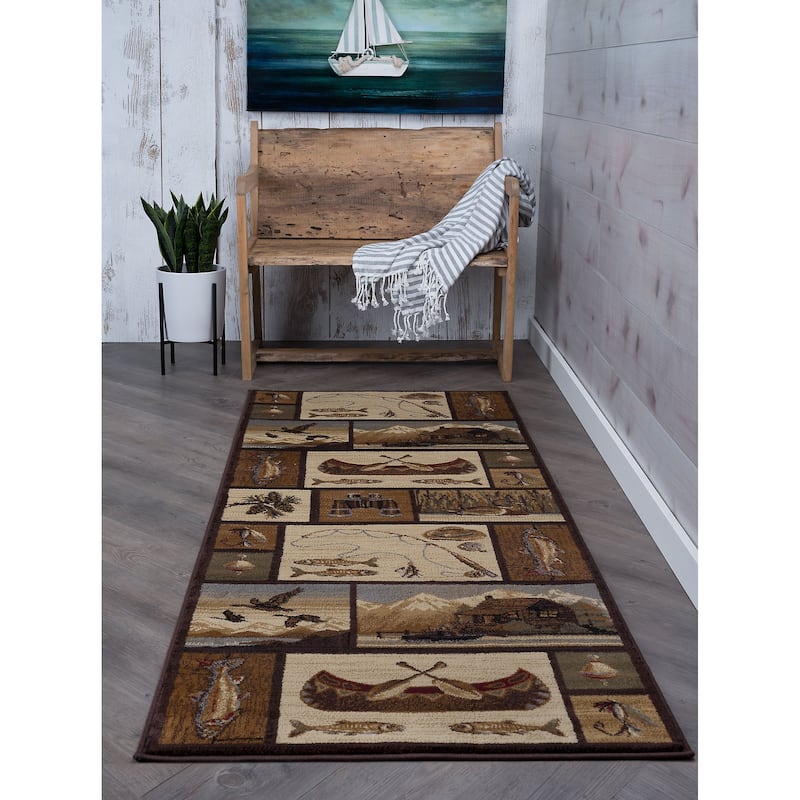 Natural Lodge Novelty Graphic Indoor Area Rug - 2'7'' x 7'3'' Runner - Brown