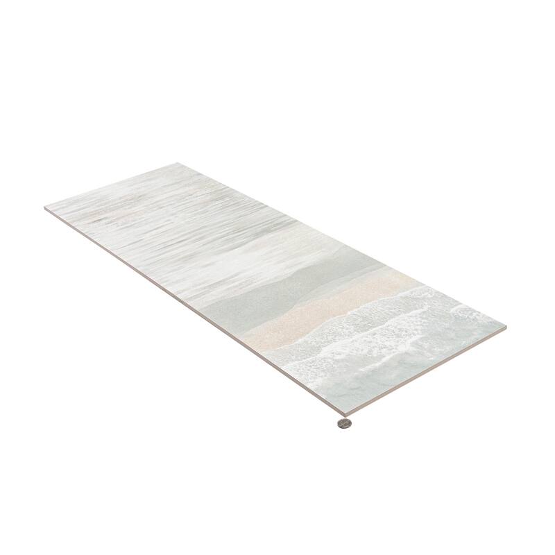 Imprint 16x48 in. Misty Blue, Ivory Cream Matte Ceramic Wave Large Wall Tile (15.5 sq ft/case, 3-Pack)