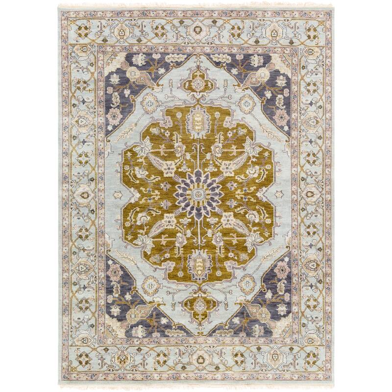 Hand-Knotted Tim Border New Zealand Wool Area Rug