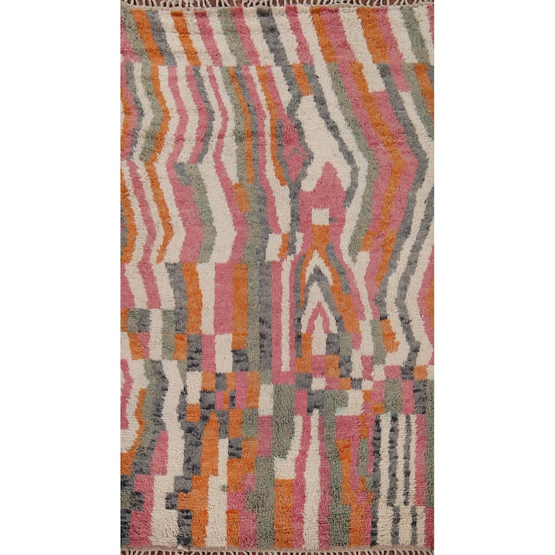 Multi-Color Moroccan Abstract Area Rug Hand-Knotted Wool Carpet - 5'11"x 10'0"