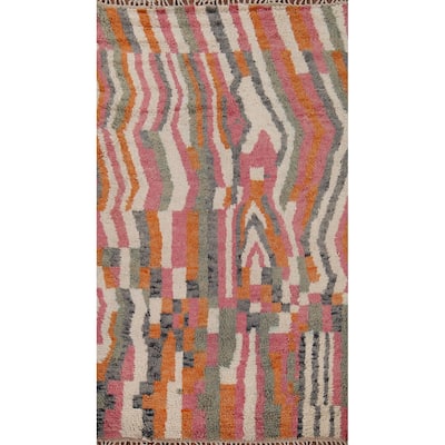 Multi-Color Moroccan Abstract Area Rug Hand-Knotted Wool Carpet - 5'11"x 10'0"