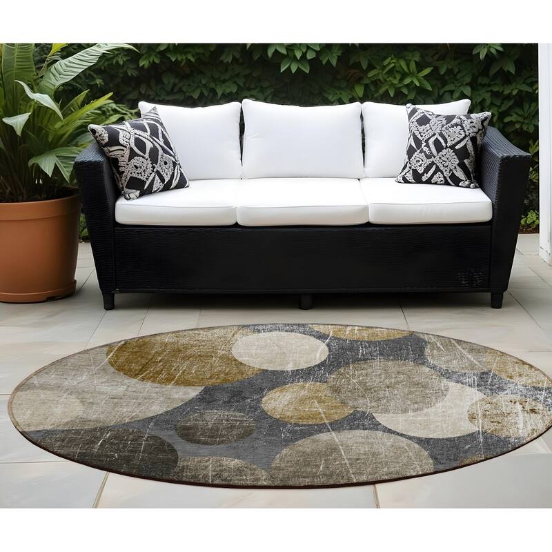 Vana Modern Art-Inspired Weather Resistant Blended Style Runner Outdoor Rug - 8' X 8' - Multi