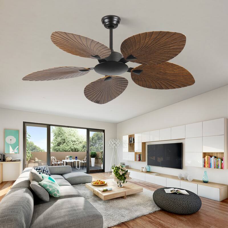 52 in. Indoor/Outdoor Brown Retro 5-Palm Leaf Shaped Blades Tropical Ceiling Fan without Light