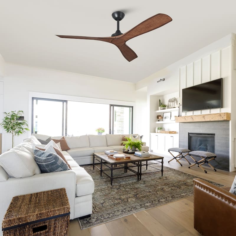 Parrot Uncle 52" Matte Black/ White 3 Blades Indoor Propeller Ceiling Fan with Remote, No Lights