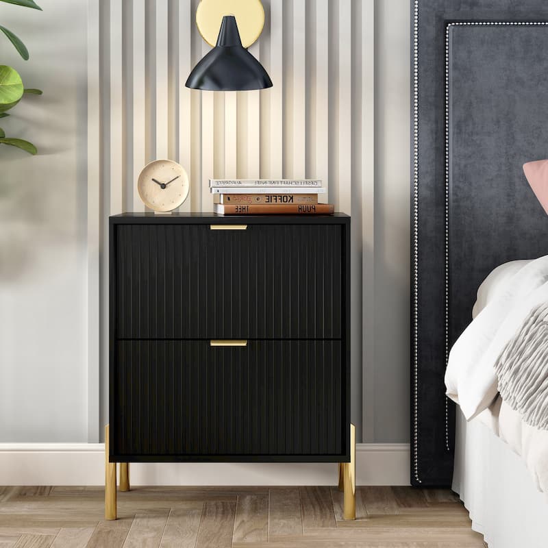 Modern 2-Drawer Nightstand Bedside Table End Table Furniture - Black (1-set)