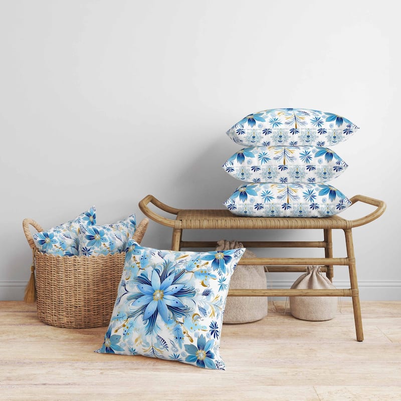 Snowy Crest Faux Suede Reversible Throw Pillow White and Blue