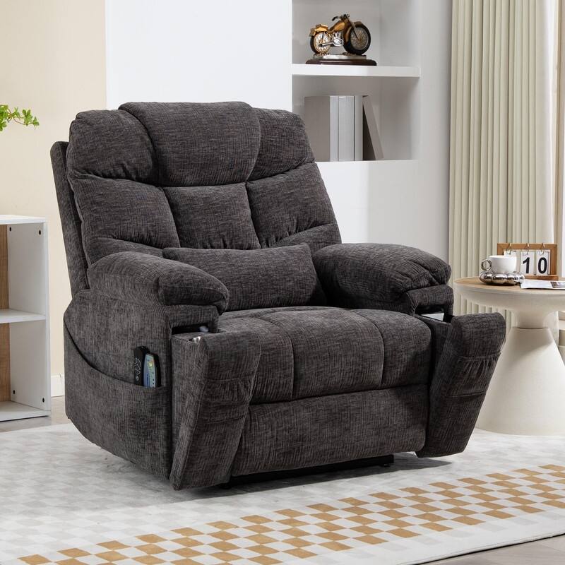 Luxuriant Overstuffed Power Lift Recliner with Dual Motors,Wireless Charging,Lumber Pillow,USB/Type C Charging - Grey